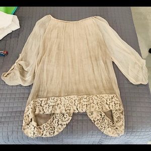 Silk Sheer Lace Italian Designer Blouse shoulder